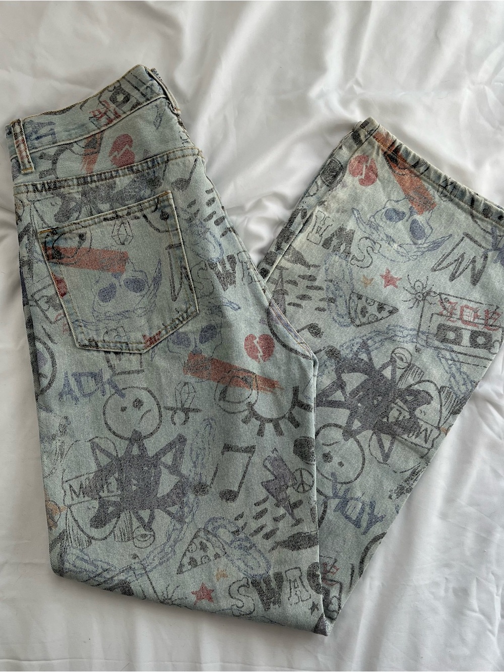 Adika Light Blue Graphic Doodle Jeans